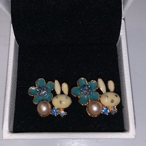cute gold bunny and flower earrings